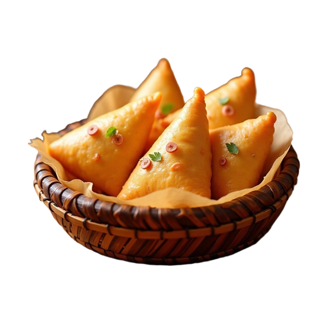 Golden Samosas in a Basket